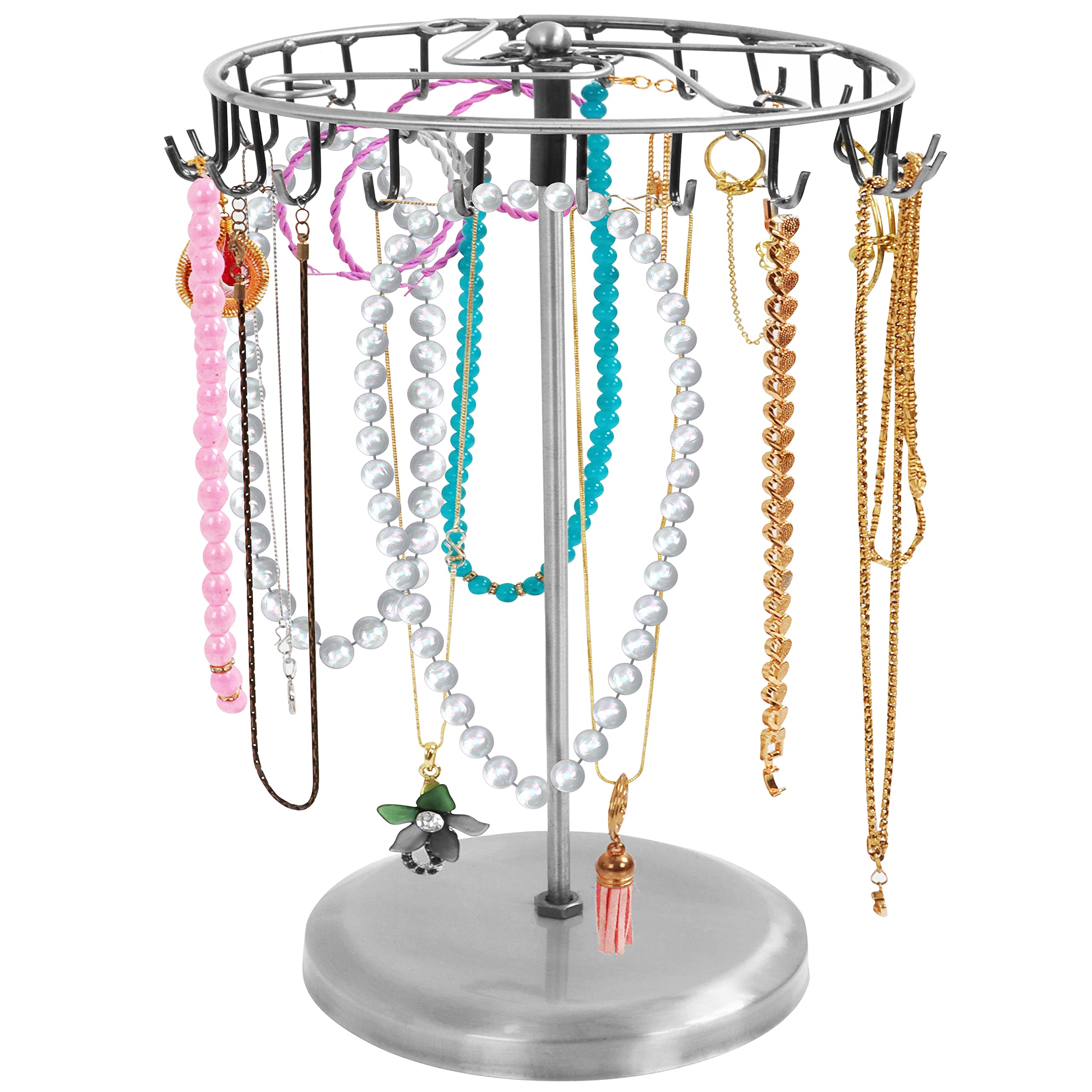 Porte Bijoux Rotatif en Métal Argenté (23 Crochets)- H34,8 x l20,5cm ...