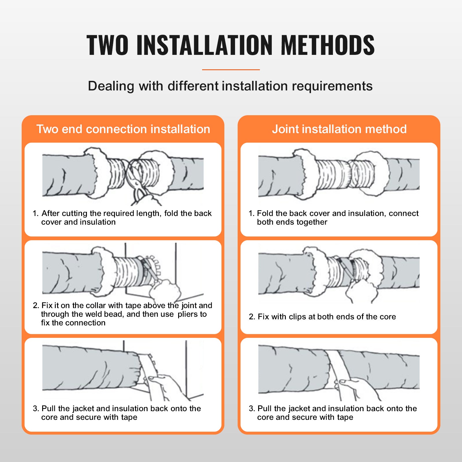 Tuyau d'aération de sécheuse 203,2 mm, conduit flexible isolé 7,62 m avec 2 colliers, protection à trois couches R-6.0, pour ventilation SucceBuy - 7