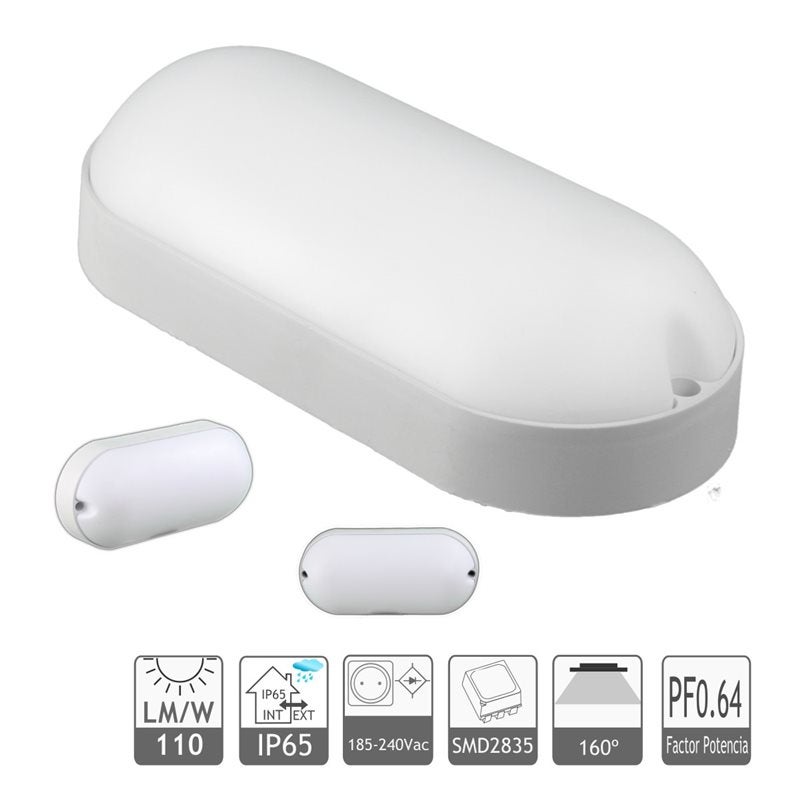 Lampa ścienna, podtynkowa, owalna powierzchnia, 15W, chłodna biel 6000K, wodoodporność IP65