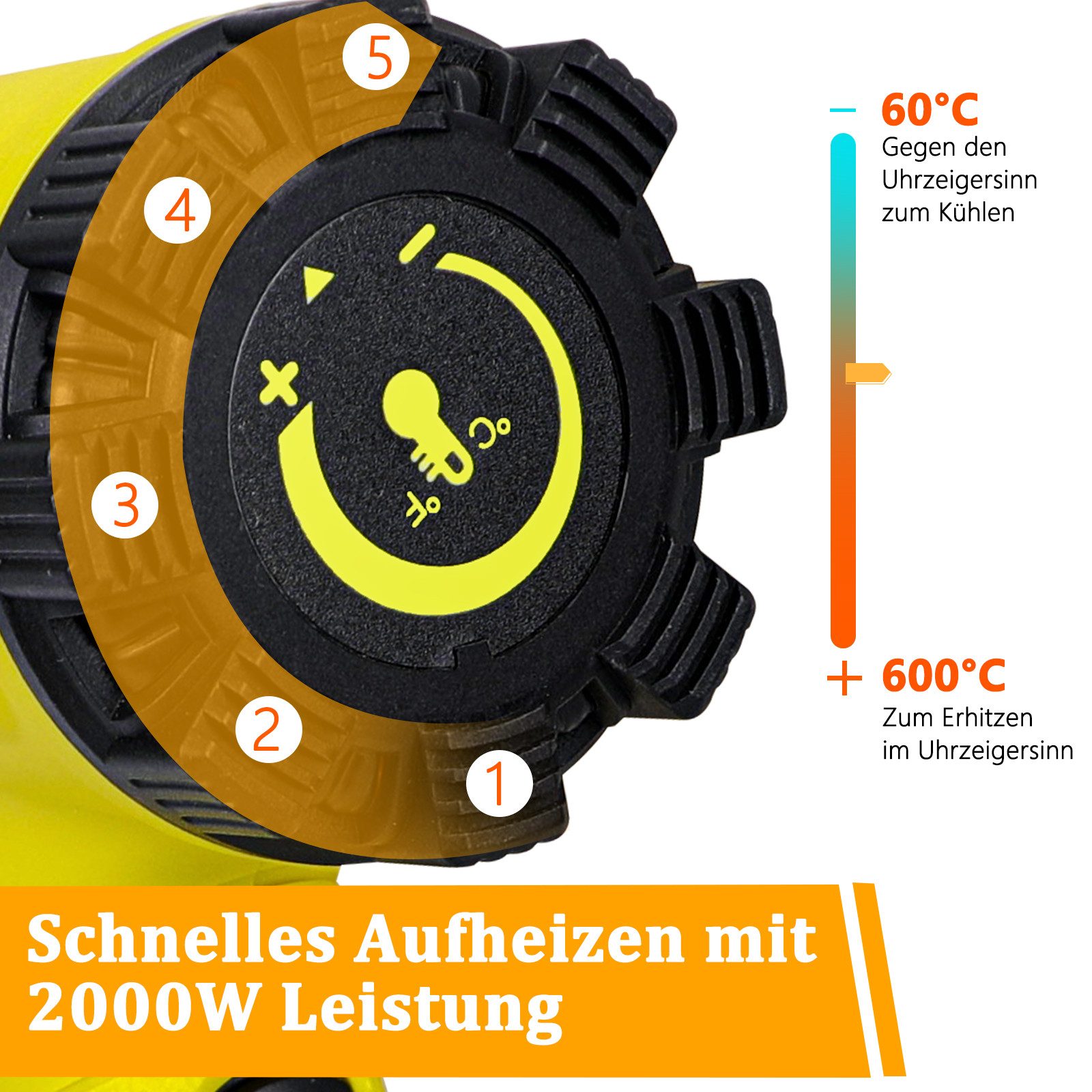 NETTLIFE Pistolet à air chaud Décapeur thermique 2000W Kit réglable 60℃- 600℃ 2000 en W, jusqu'à max. 600,00 °C - 2