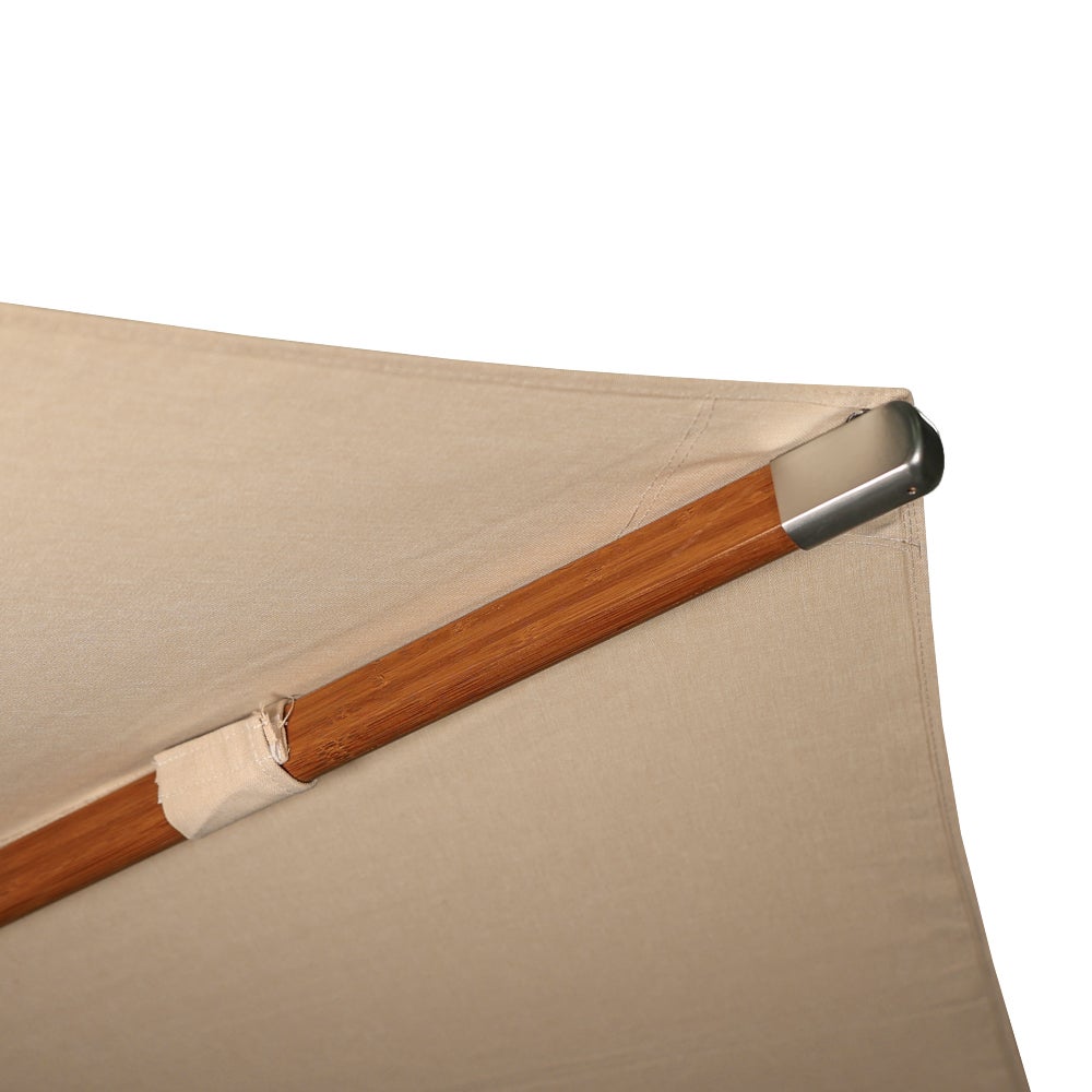 IASO Basics Siena – Parasol rond Ø 3 m en bambou, toile beige lisse - 4