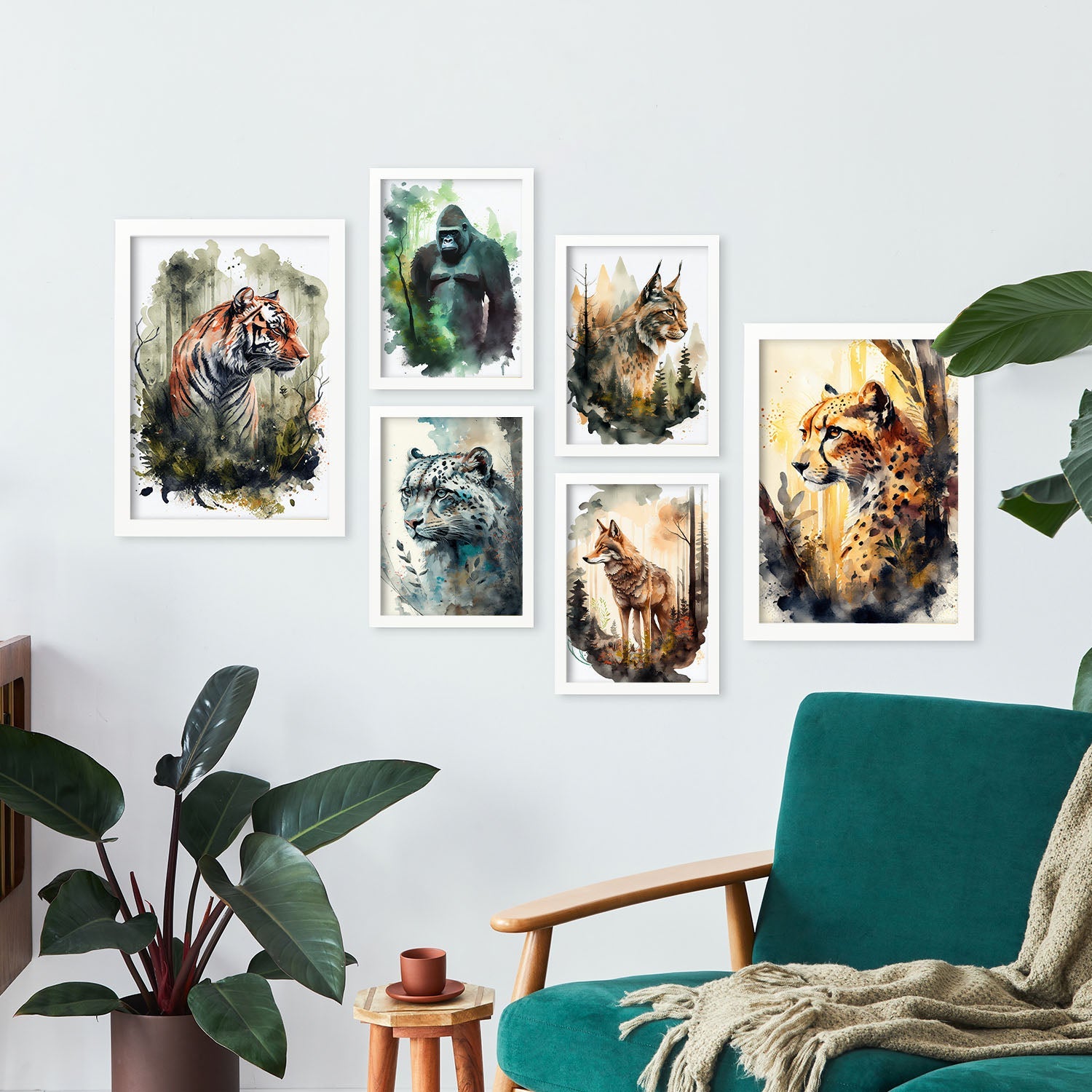 Nacnic posters de felinos coloridas ilustraciones de animales en paisajes naturales estilo acuarela diseño moderno para la a4 & a3 sin marco