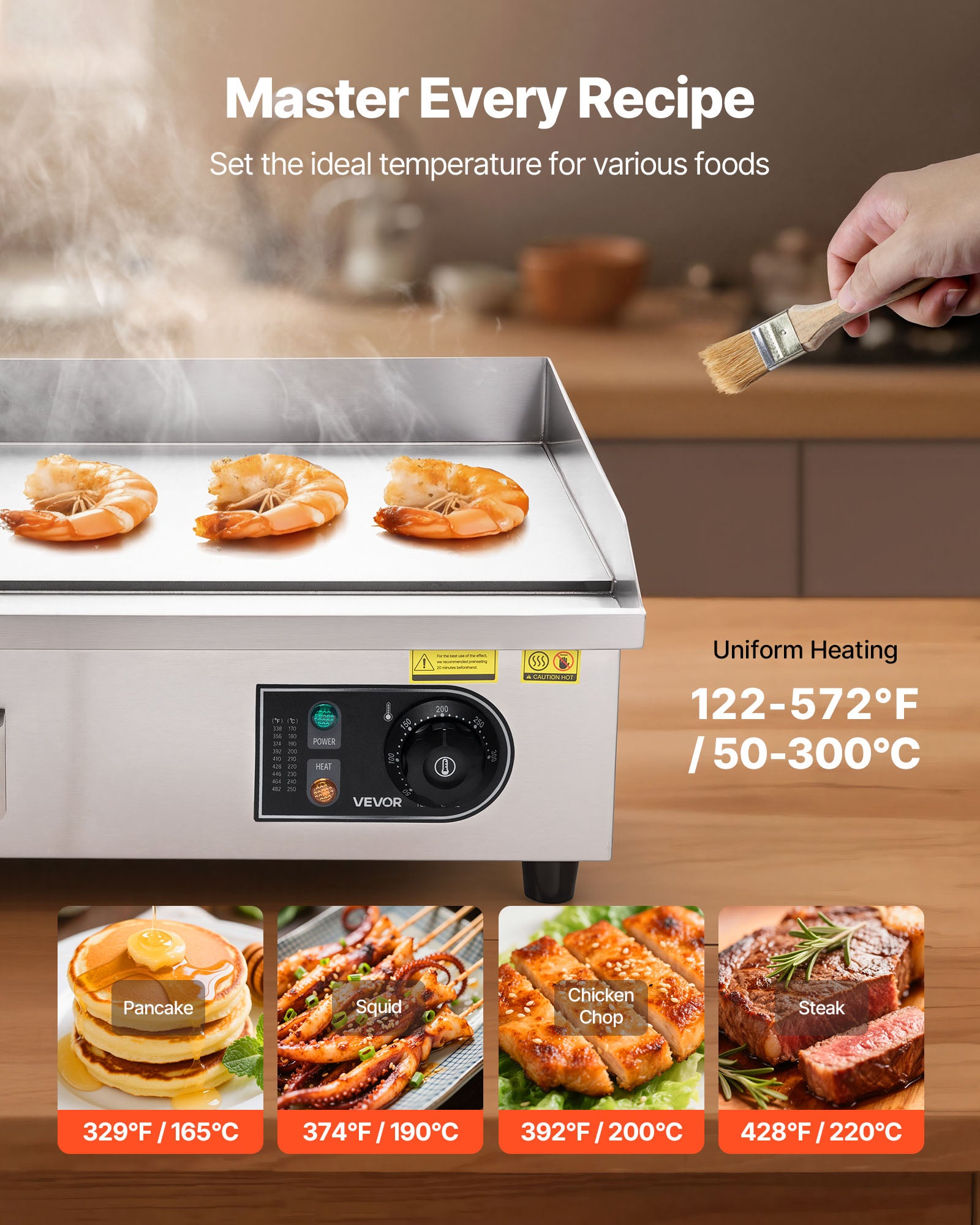 Plancha électrique VEVOR inox 3200 W, plaque 535×300 mm, 50–300 °C, avec accessoires, pour barbecue/restaurant/snack-bar - 4