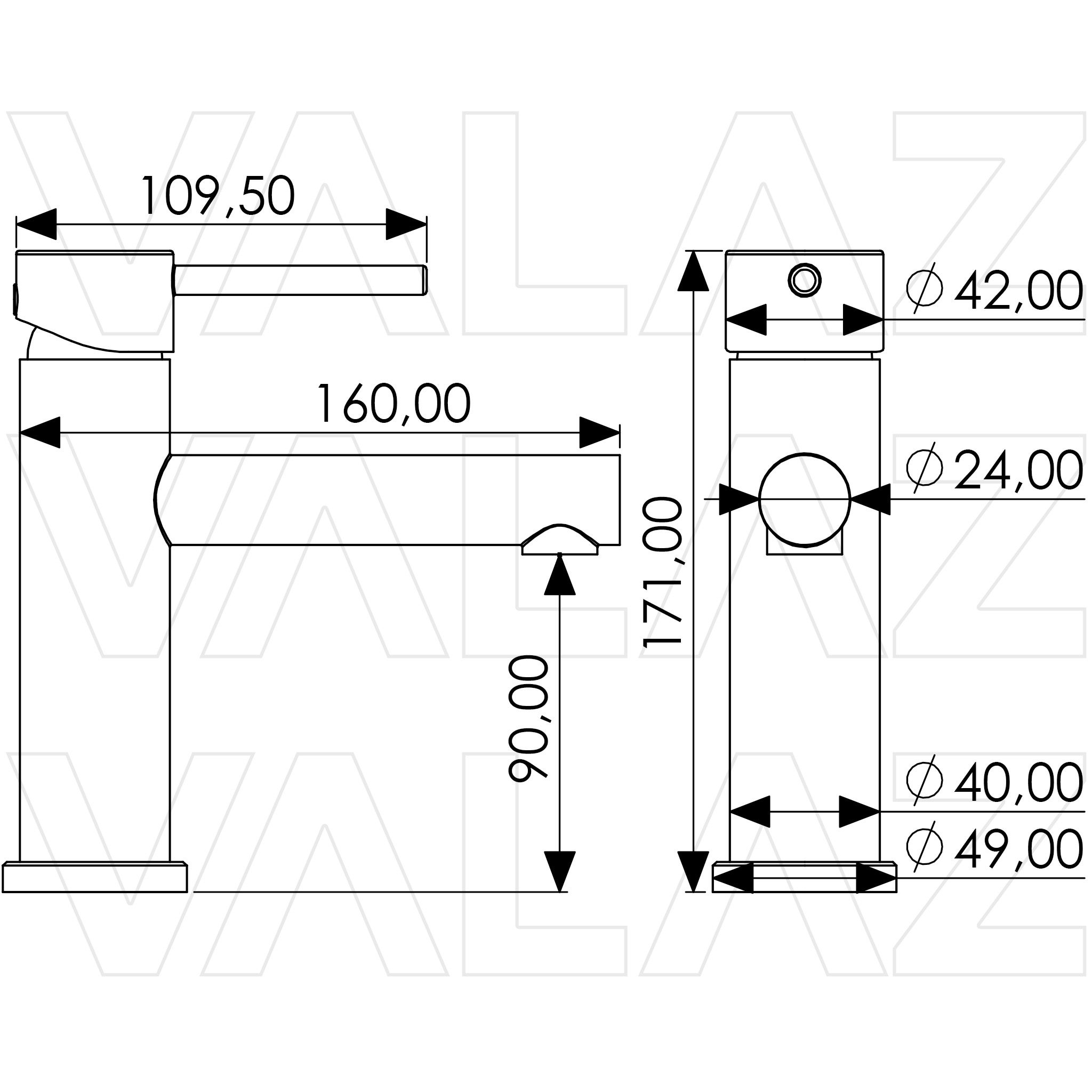 Valaz Miscelatore monocomando per lavabo con apertura acqua fredda e bocca dritta, oro opaco con protezione PVD - Serie Nansa - 2