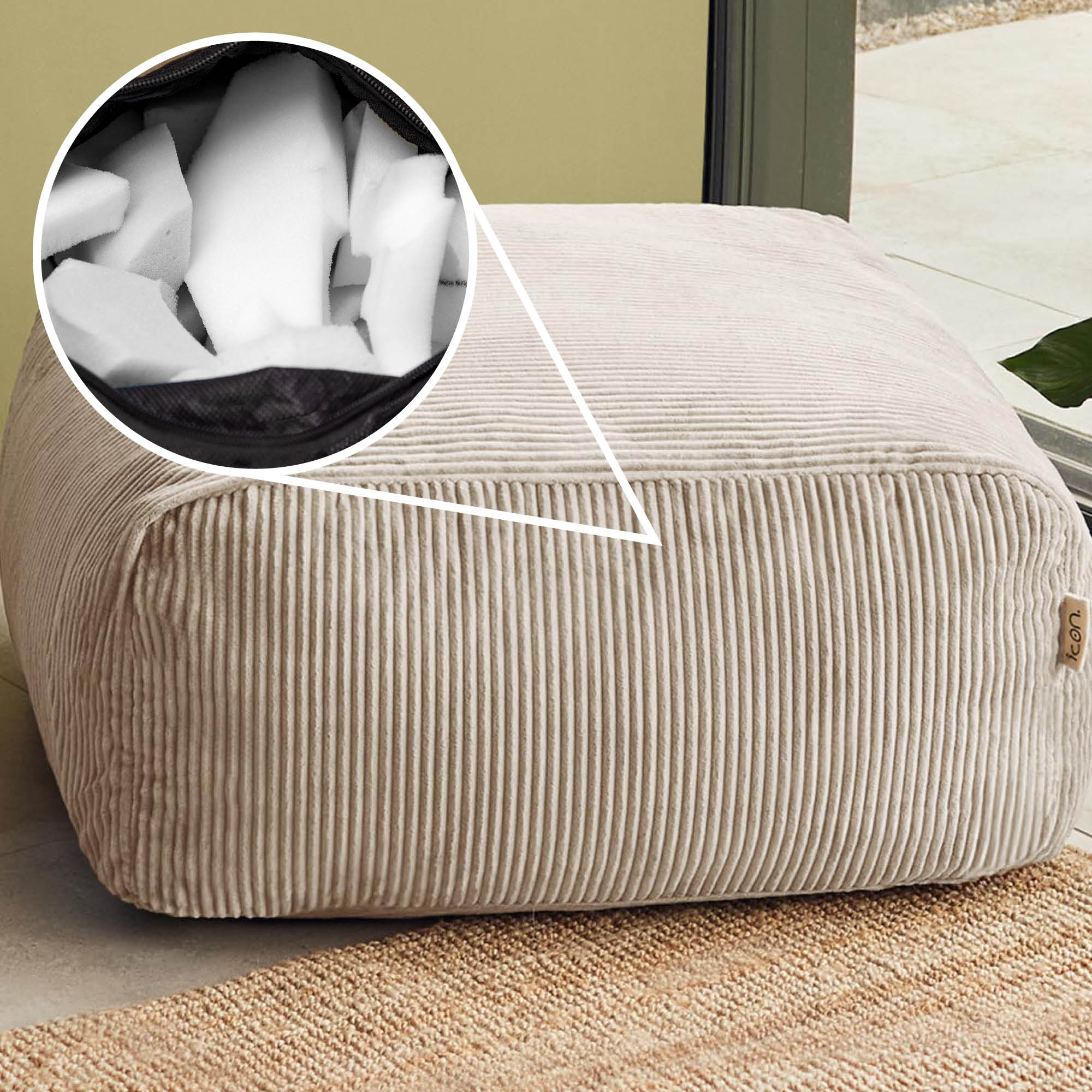 Pouf Icon repose-pieds modulaire en velours côtelé beige Oeko-Tex® - 7