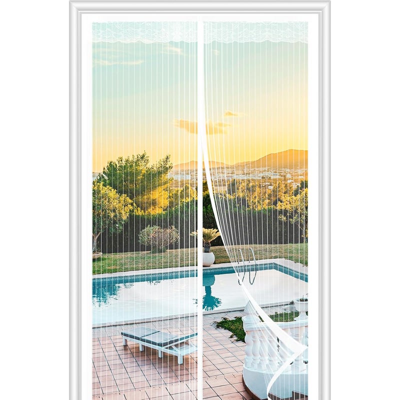 Drzwi z moskitierą magnetyczną, zasłona przeciw muchom, odpowiednia do drzwi zewnętrznych, balkonów, kamperów, (biała) 95 x 200 cm