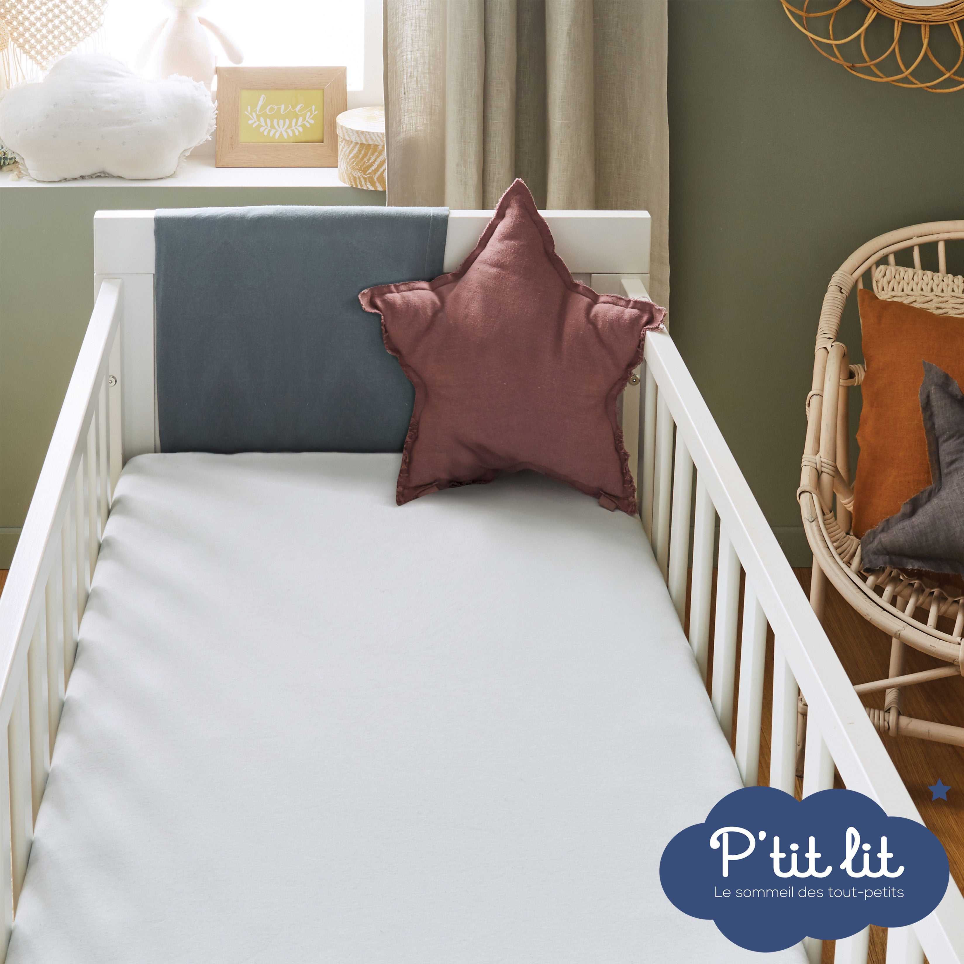 Drap housse bébé + alèse 2 en 1 coton imperméable gris 60x120 cm - 3