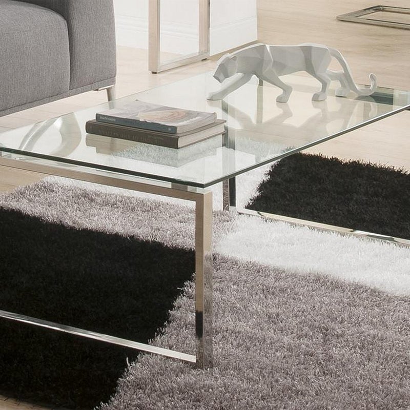 Stolik kawowy FREYA - Hartowane szkło i chromowany metal