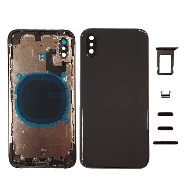 Chassis Arriere en Verre + Coque + Tiroir SIM Compatible avec iPhone XS | sans Logo, sans Composants PRÉINSTALLÉS (Noir)