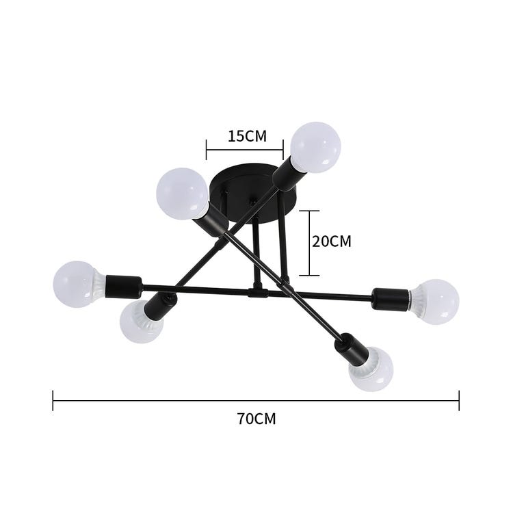 Plafonnier LED Moderne, Rétro Lustre Lampe Suspension Vintage 6 Lumières E27 Base, Lustre Luminaire en Métal Lampe pour Salon Chambre Cuisine - 3