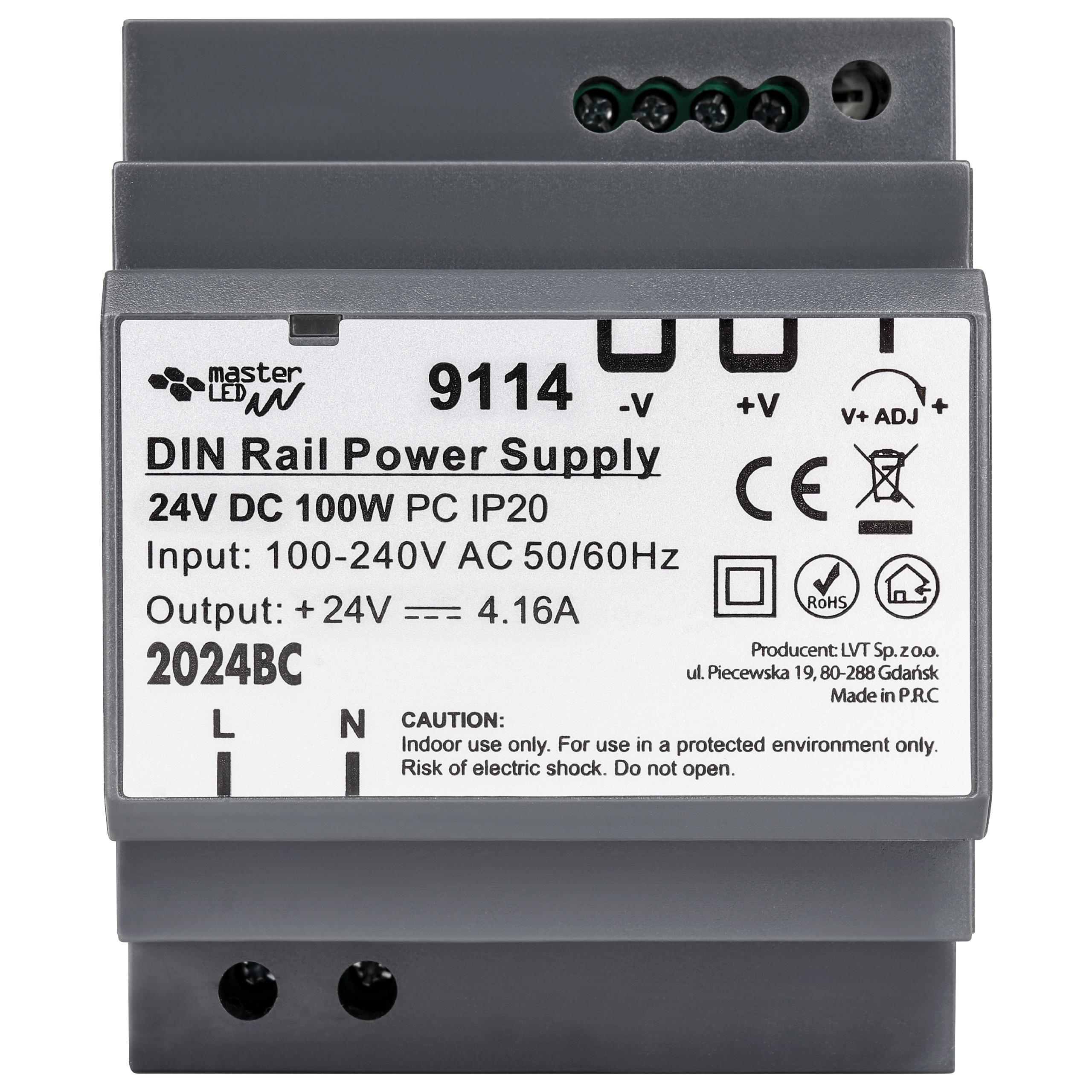Zasilacz na szynę DIN 24V 100W 4.16A IP20 70x58.5x92.5mm klasa II MasterLED - 2