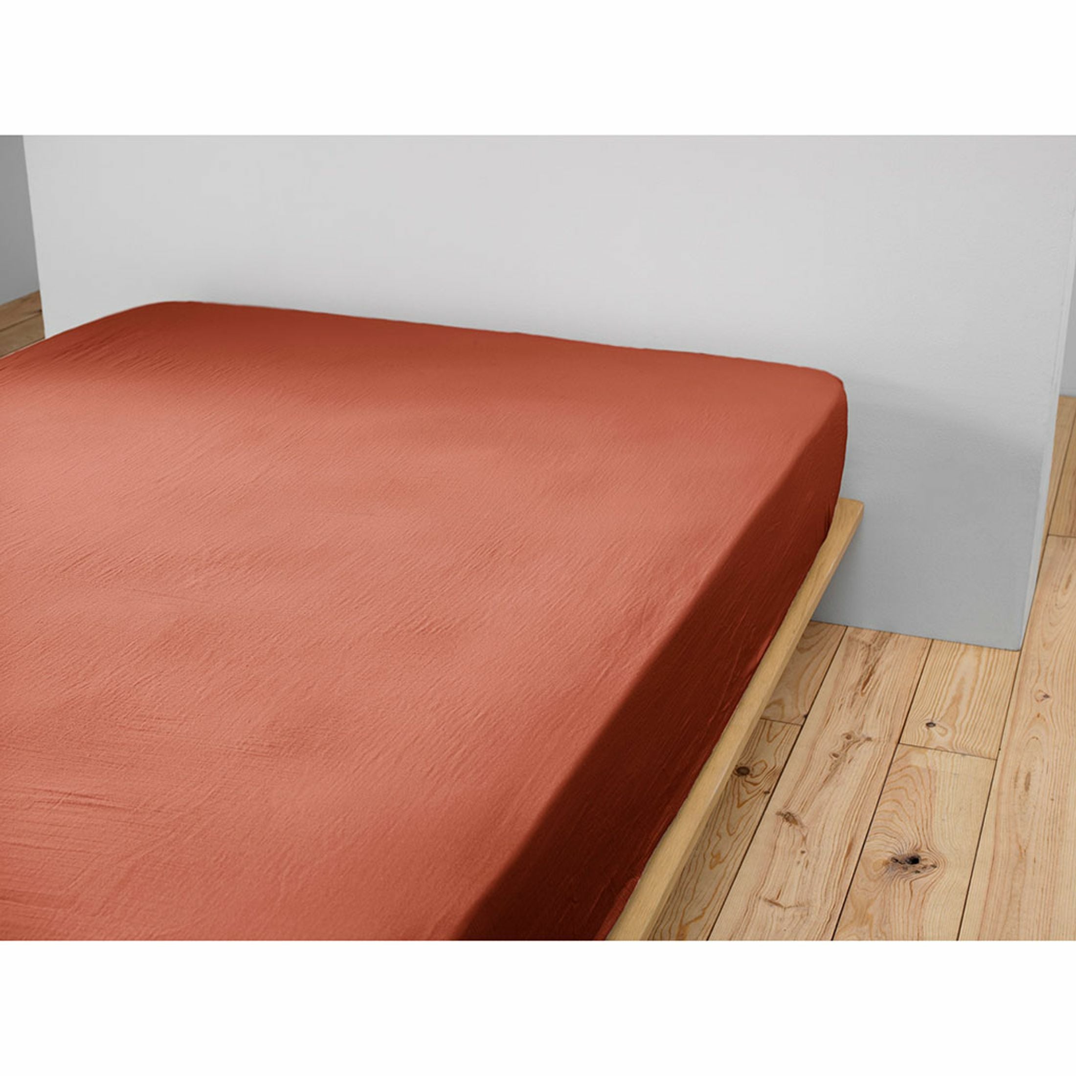 Drap-housse 160 x 200 cm – Double Gaze de Coton 125 g/m² – Gaïa Terracotta - 2