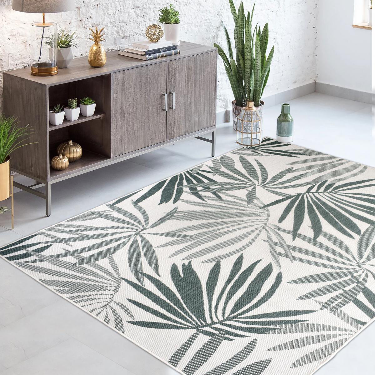 Tapis extérieur, kilim reversible 120x170 LYN2 AM REVERSIBLE vert et crème - 8