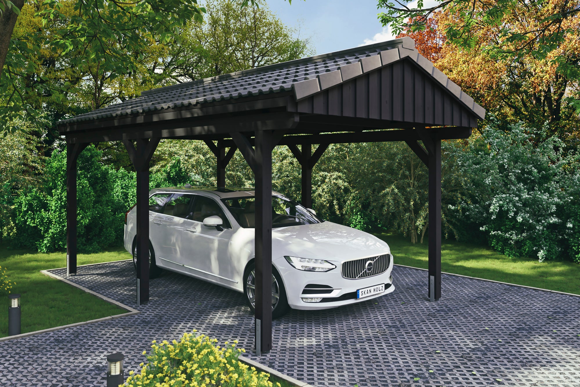 Carport bois SKAN HOLZ Fichtelberg 317 x 566 cm, lattis de toit ...