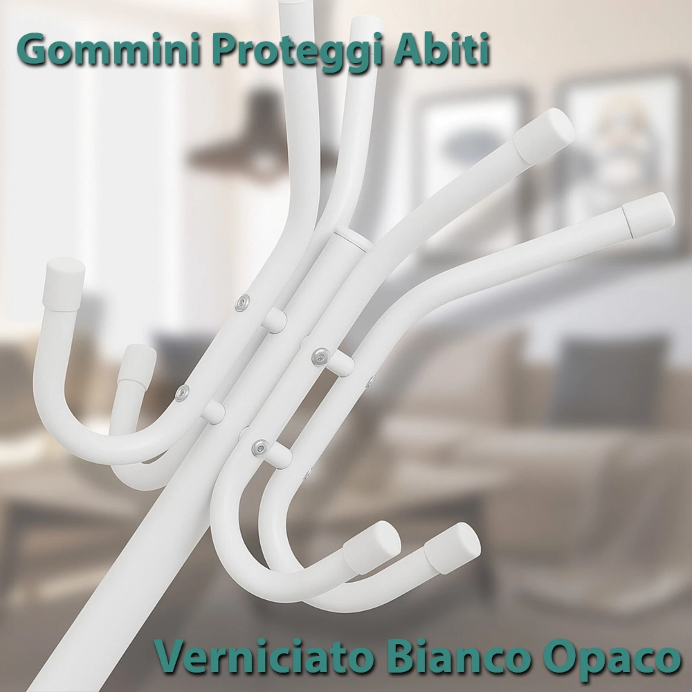 Appendiabiti da terra Servomuto stender piantana 12 ganci metallo Bianco con base a tre piedi 170 cm stabile resistente leggero moderno - 5