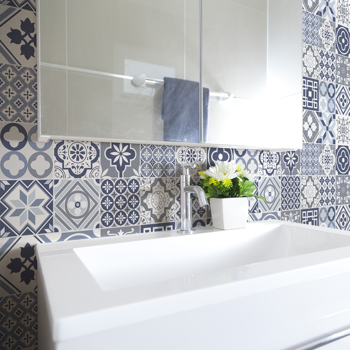 24 vinilos azulejos kenja - adhesivo de pared - revestimiento sticker mural decorativo - 24stickers15x15cm
