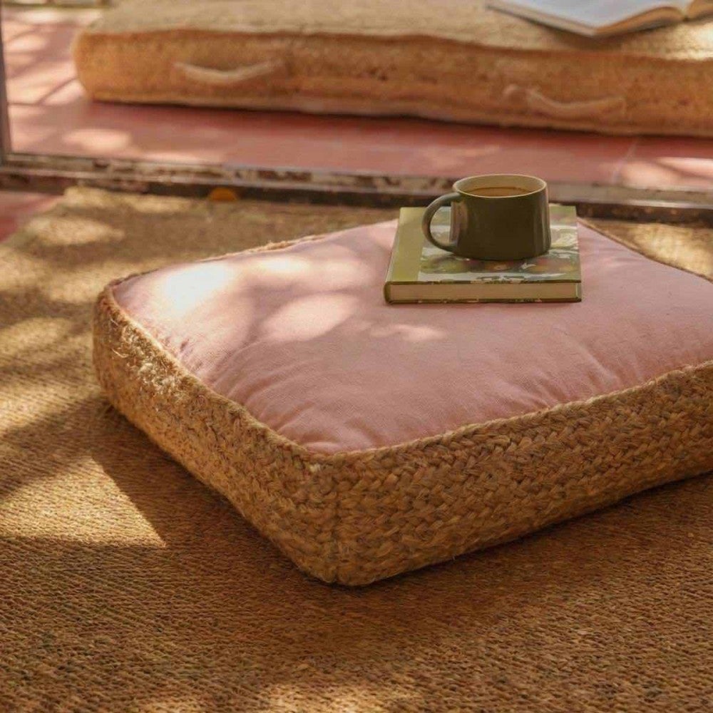 Coussin de sol en tissu et jute 40x40cm - Ornami - 2