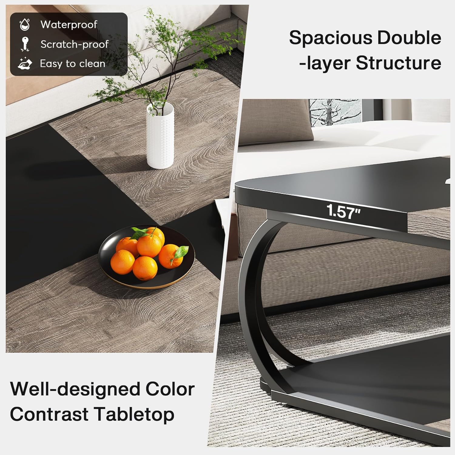 Tribesigns Kwadratowy stolik kawowy do salonu, 100 x 100 x 50 cm, drewniany stolik do salonu, industrialny stolik kawowy do salonu, szary i czarny - 5