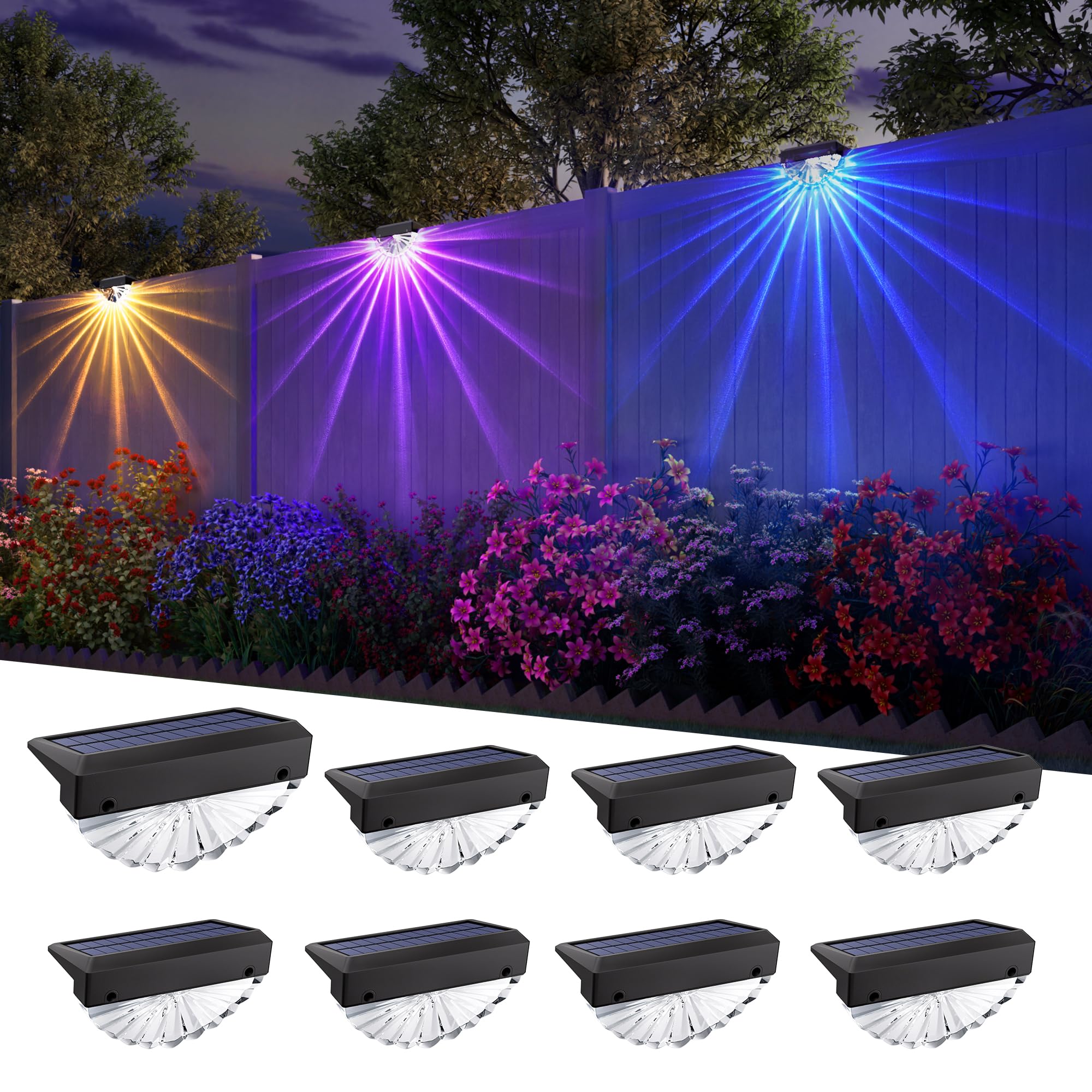 Zestaw 8 lamp solarnych (7 zmieniających się kolorów), wodoszczelne lampy LED solarne IP44, 0,5 W, oświetlenie korytarza, lampy solarne ogrodowe.