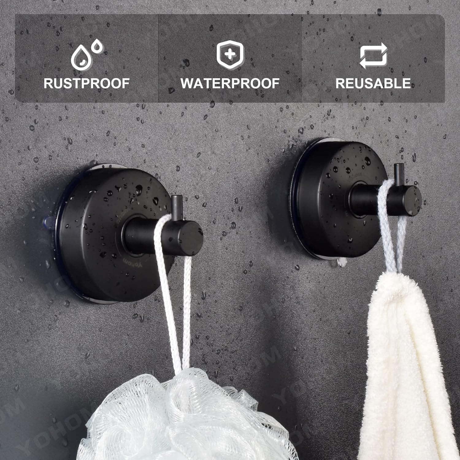 Daoun 4 ganci a ventosa per doccia, in acciaio inox, resistenti, per bagno, cucina, porta in vetro, specchio, piastrelle, luffa, asciugamano, cappotto, accappatoio per appendere fino a 5 kg, nero