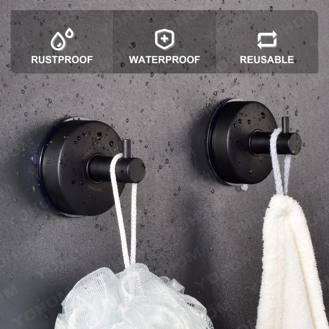 Daoun 4 ganci a ventosa per doccia, in acciaio inox, resistenti, per bagno, cucina, porta in vetro, specchio, piastrelle, luffa, asciugamano, cappotto, accappatoio per appendere fino a 5 kg, nero Daoun 4 ganci a ventosa per doccia, in acciaio inox, resistenti, per bagno, cucina, porta in vetro, specchio, piastrelle, luffa, asciugamano, cappotto, accappatoio per appendere fino a 5 kg, nero