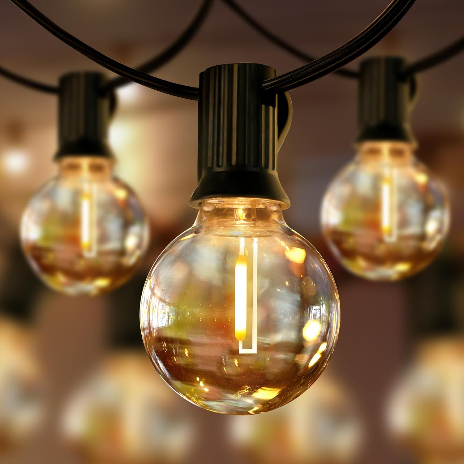 Guirnalda de luces para exterior de 30 m, resistente al agua IP44, con 50+2 bombillas LED G40, ideal para decoración navideña, luz cálida de 2700 K - 4