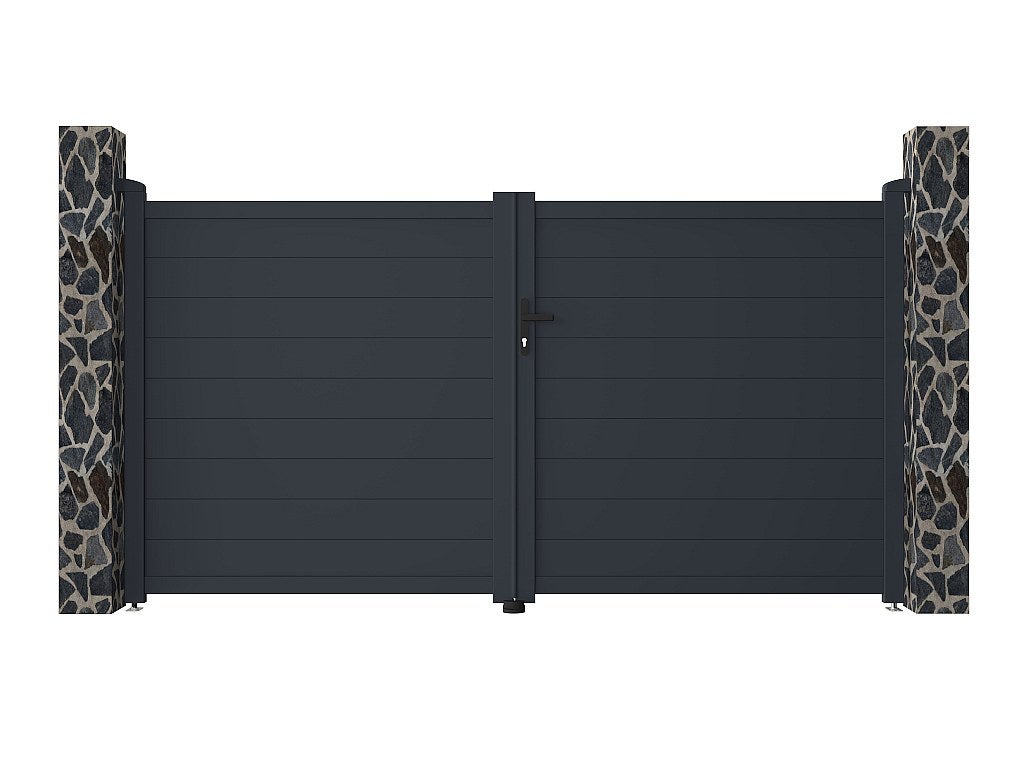Portail battant aluminium plein L305 x H166 cm anthracite - NAZARIO - 3