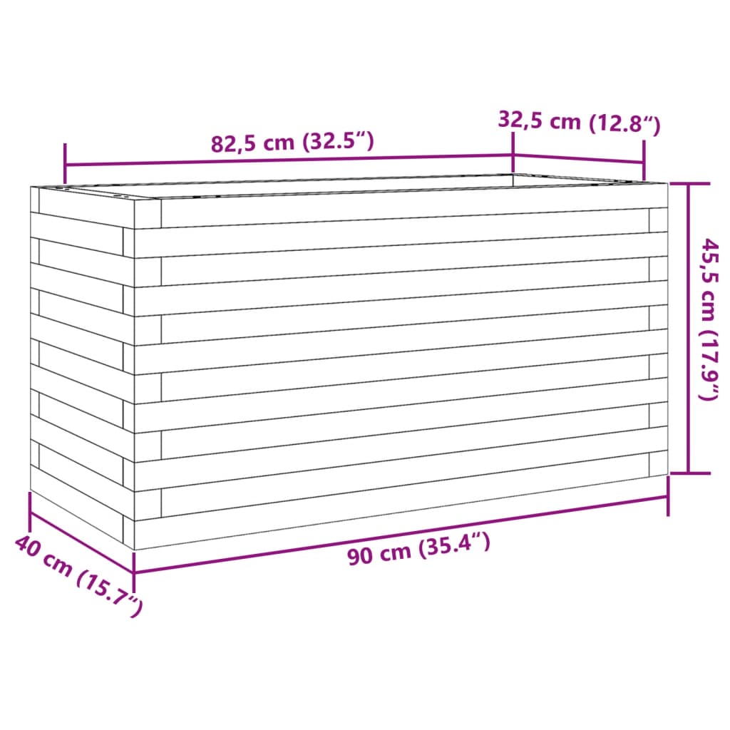 Jardinière bac lit surélevé plantes fleurs terrasse jardin 90 x 40 x 45,5 cm bois de pin massif marron 02_0037976 - 7