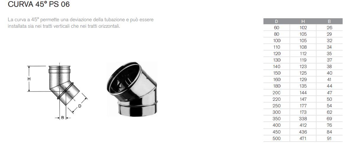 Coude inox simple paroi 45° - 250 mm - 2
