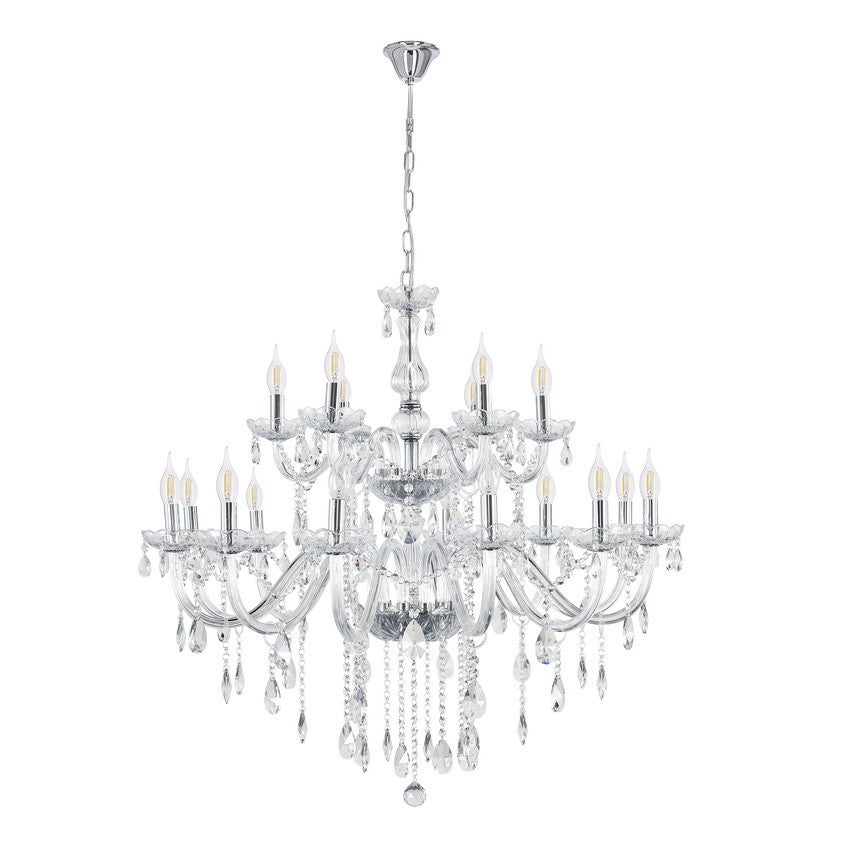 Lampa wisząca Cristallo przezroczysto-chromowana 18xE14x40W klasyczny świecznikowy glamour wym: 125 x 92 x 92 cm szkło Candellux
