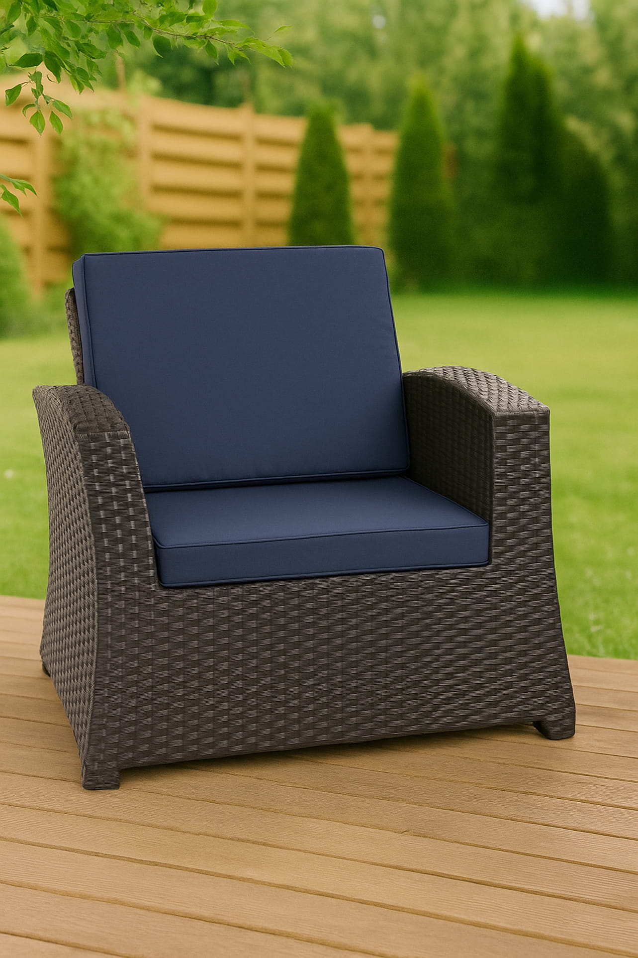 Cuscino per sedia in polyrattan 56x52x7cm Set da 4 cuscini per sedia- Cuscino per poltrona da giardino Blu scuro/ cuscino schienale seduta per esterni - 4