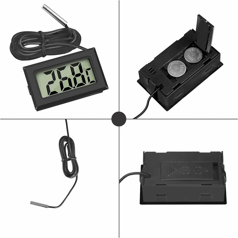 4x thermomètre numérique LCD moniteur de température avec sonde externe pour réfrigérateur congélateur réfrigérateur aquarium (4x noir) - 2