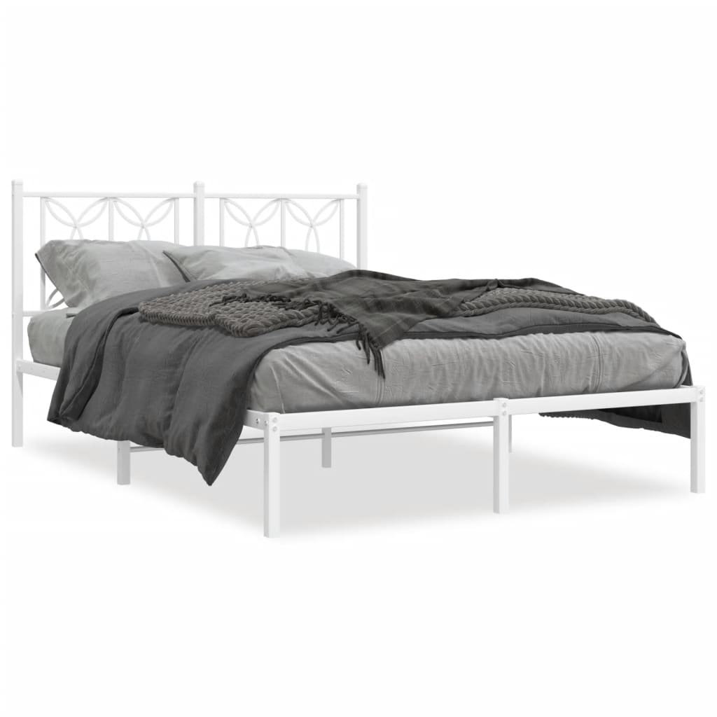 Łóżko Metalowe Białe Rama Łóżko Ze Stelażem Do Sypialni Pokoju 140x190 cm