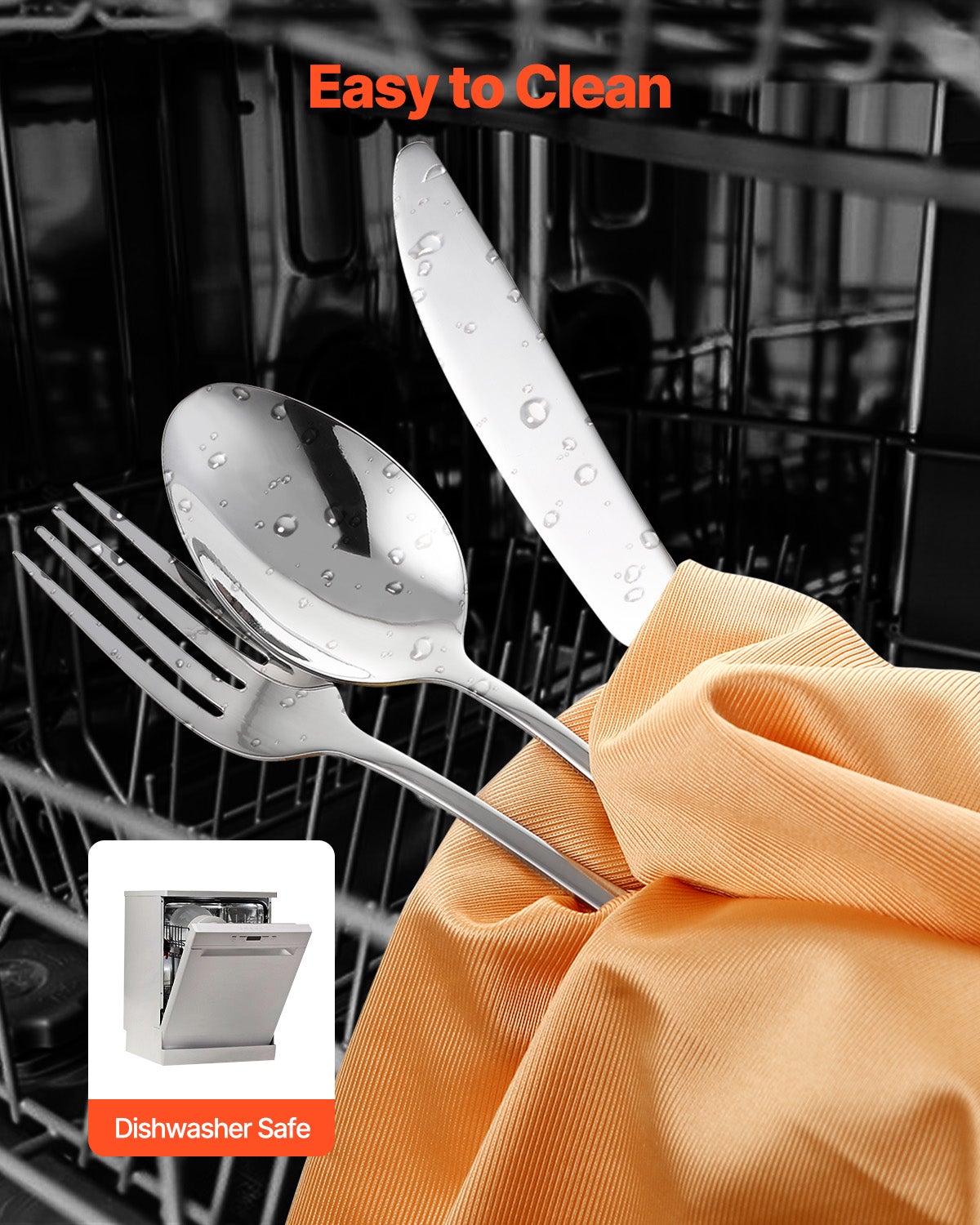 Juego de Cubiertos 30 Piezas,VEVOR Cubertería Acero Inoxidable Alimentario,Acabado Espejo,Lavable en Lavavajillas,Cuchillo,Tenedor,para Cocina - 5