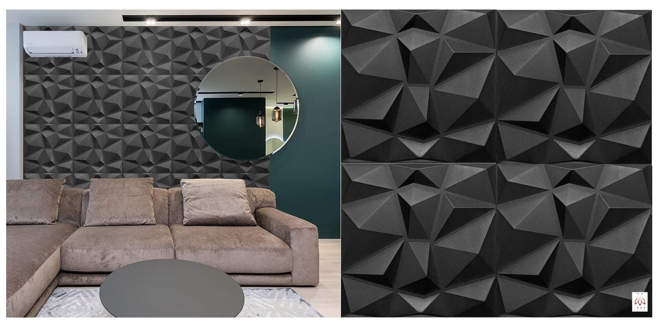 24x/ 6m² Panneaux muraux 3D décors revêtement mural panneaux de plafond POLYSTYRENE MATERIAL STYROPOR-TYPE 3mm force Diamant Noir - 2
