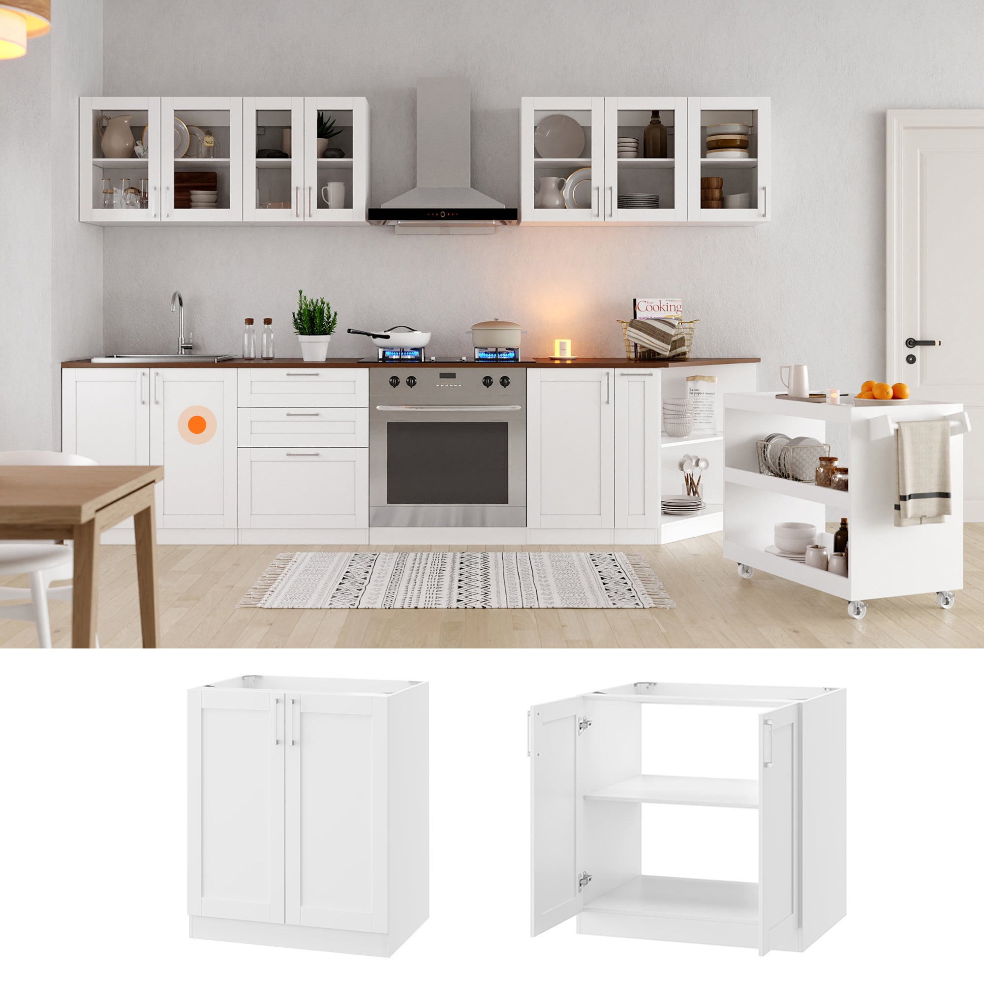 Meuble Bas de Cuisine sans PT, Élément Bas de Cuisine avec 2 Portes et Étagère réglable, 80x61.5x81.5cm, Blanc - 4