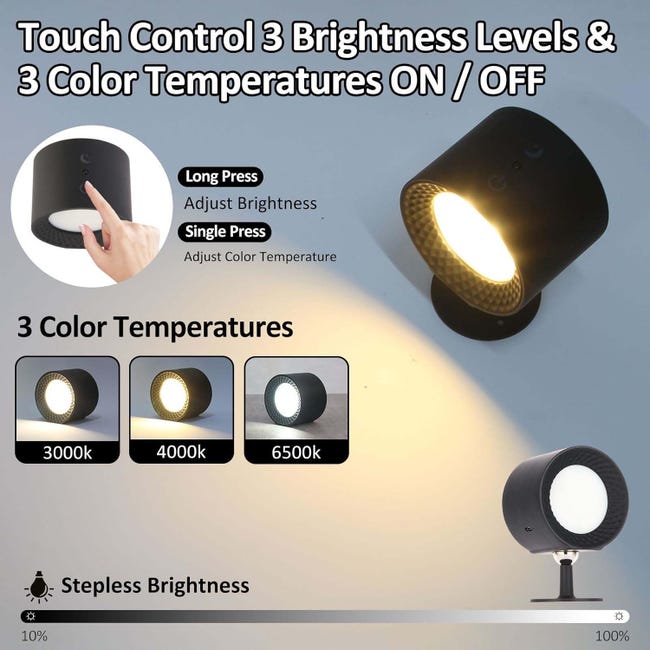 2 Applique Da Parete A LED, Lampade Da Parete Ricaricabili, Con 3 Luminosità, Sfera Magnetica Girevole A 360 Per Comodino Corridoio 92492922 2 Applique Da Parete A LED, Lampade Da Parete Ricaricabili, Con 3 Luminosità, Sfera Magnetica Girevole A 360 Per Comodino Corridoio 92492922