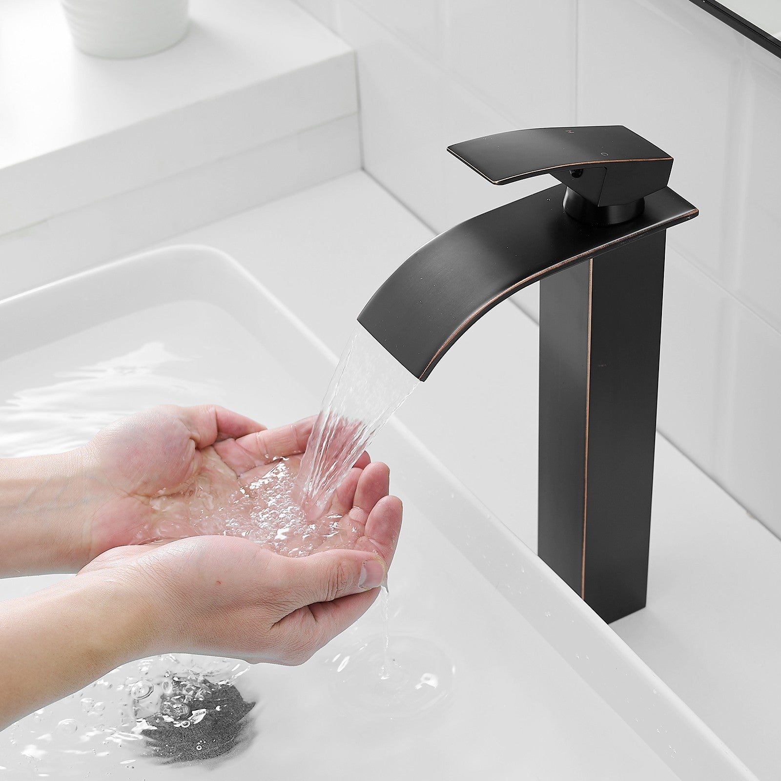 TIBRE XL Robinet mitigeur haut bec cascade noir brossé - salle de bain - 5