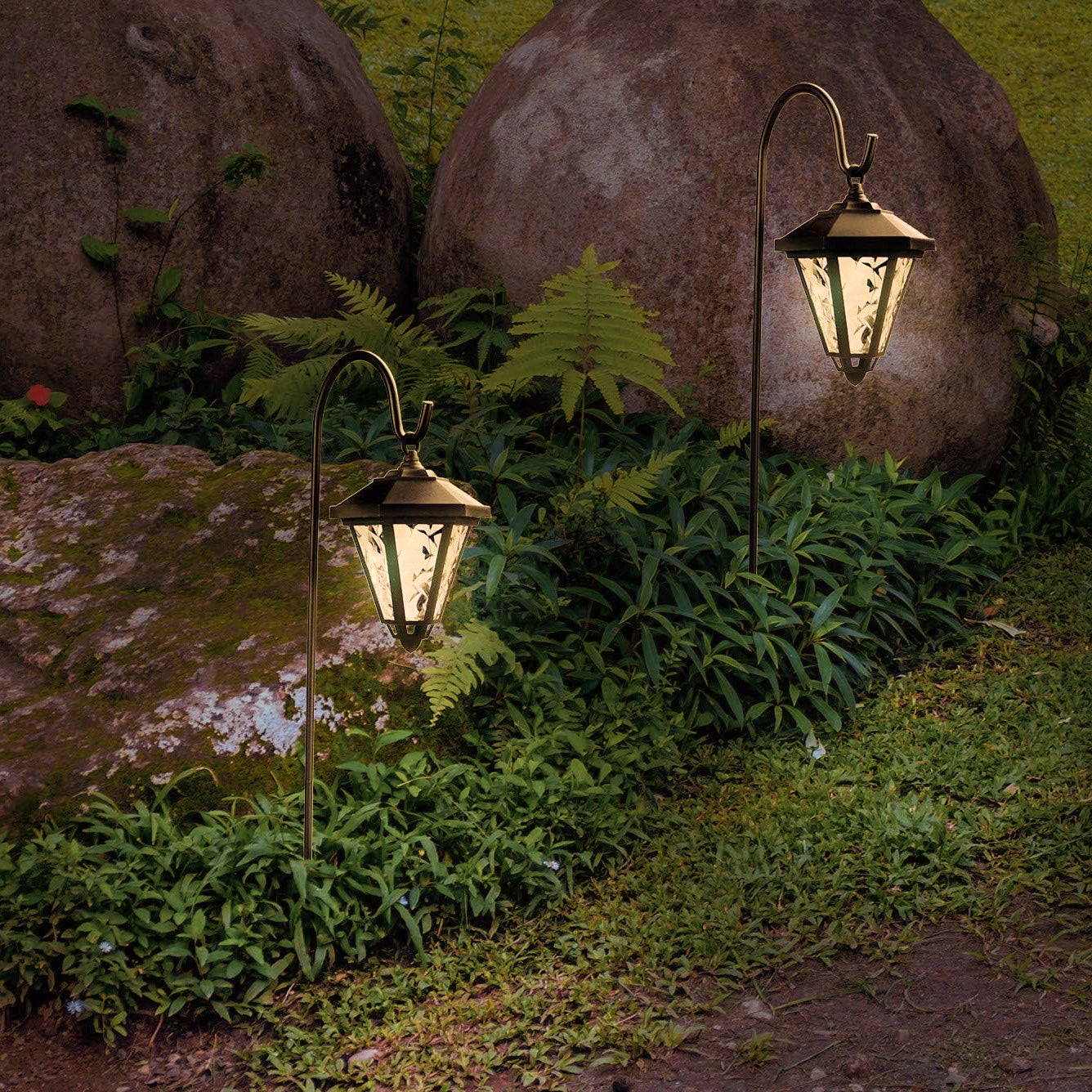 Luzes solares ao ar livre à prova d'água, 2 peças de luzes solares de jardim, luzes de lanterna solar, luz solar de caminho de paisagem, branco quente - 2