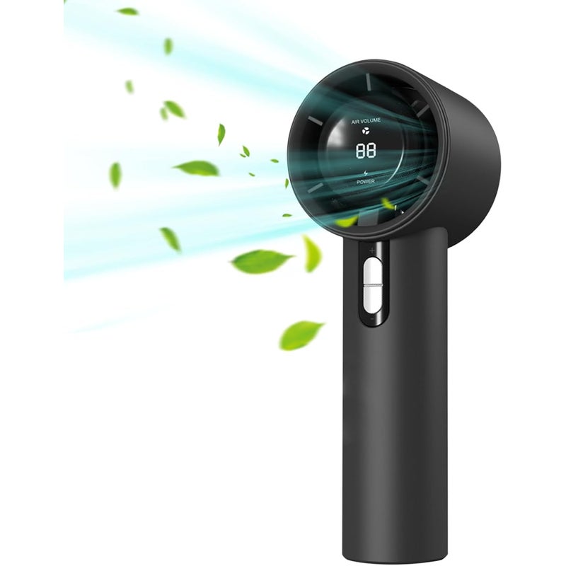 Mały, przenośny wentylator z akumulatorem, chłodziarka osobista z wyświetlaczem cyfrowym, wentylator o dużej prędkości 100°C, czarny