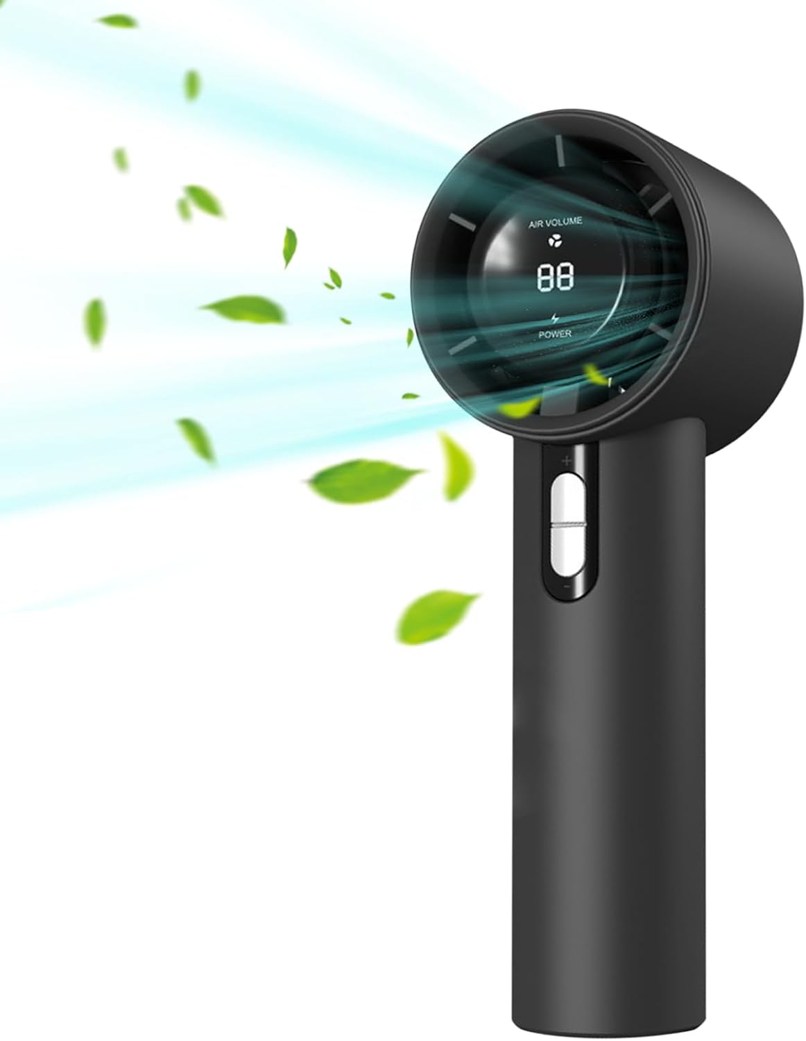 Mały, przenośny wentylator z akumulatorem, chłodziarka osobista z wyświetlaczem cyfrowym, wentylator o dużej prędkości 100°C, czarny