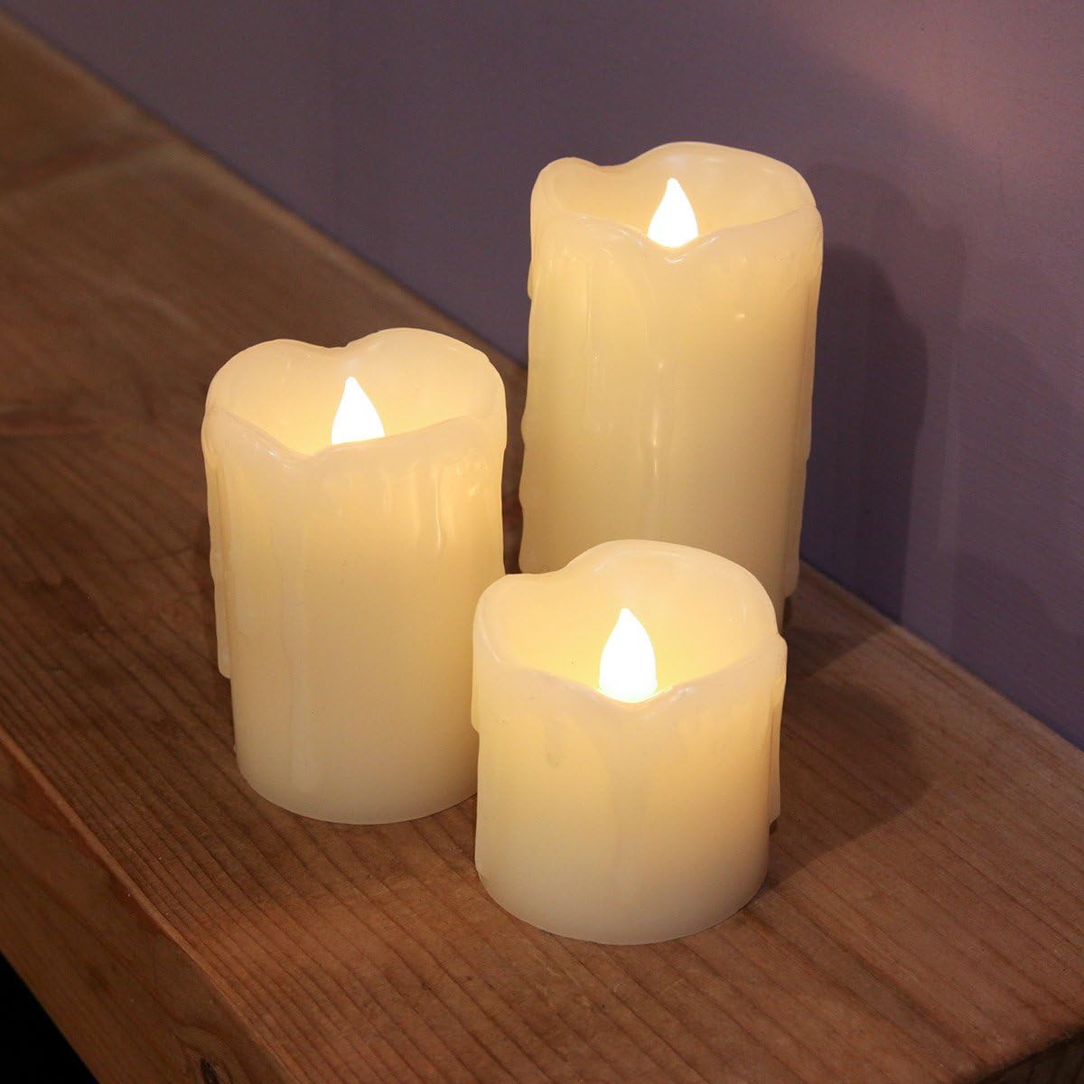 Lot de 3 Bougies LED Effet Flamme Vacillante en Cire Effet Fondu type Pilier Éclairage Ultra Réaliste (Piles Incluses) (Lot de 3) - 9