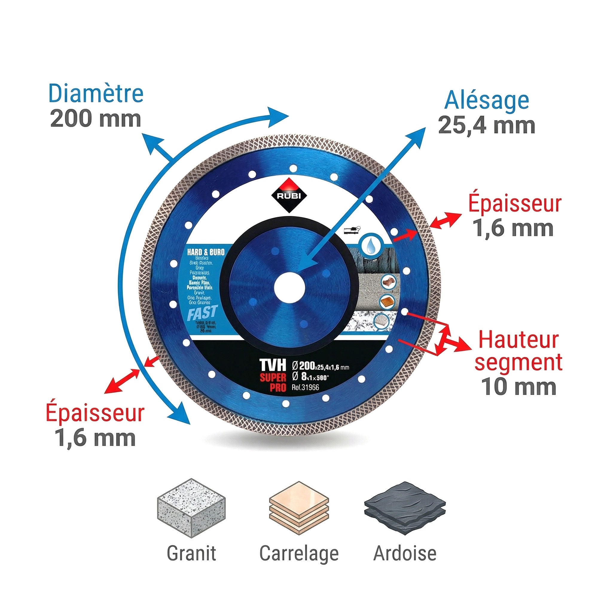 DISQUE DIAMANT TVH SUPERPRO RUBI - 200 mm - 4