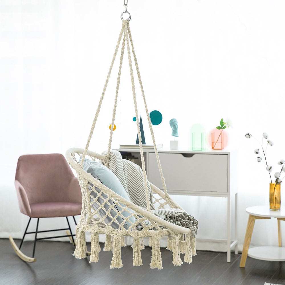 Sobuy Ogs42-mi Chaise Suspendue À Franges En Corde De Coton, Hamac Suspendu Macramé, Fauteuil Balançoire - 7