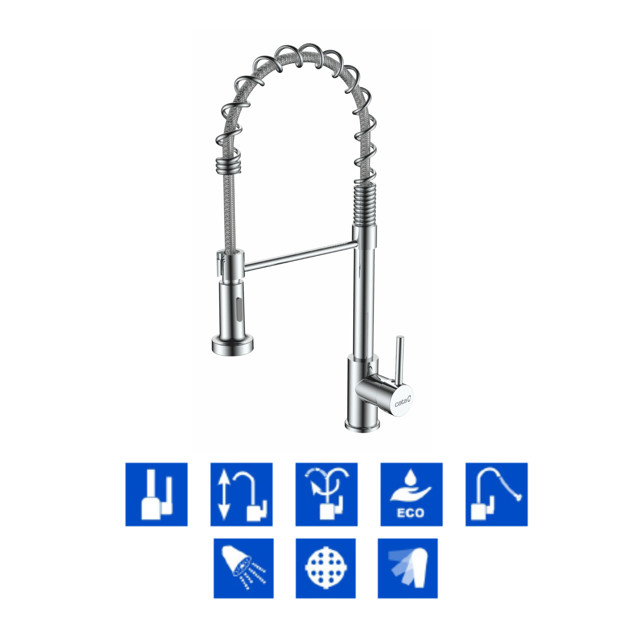 Cata  Grifo Monomando Pescadera Latón Cpb Cromo /A Cartucho Cerámico Apertura Frío Caño Extraible 360º Funión Ducha Aireador Acabado Cromado Inox Cerámico, Leroy Merlin