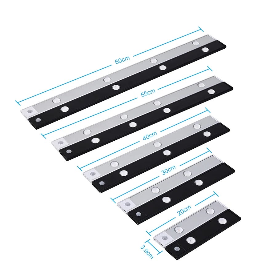 Luz debajo del gabinete con sensor de movimiento, luz de armario regulable de 40 cm, luz magnética recargable, luz nocturna de cocina, plateado - 9