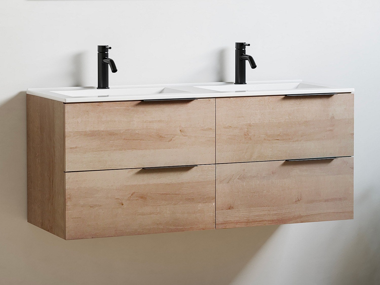 Szafka łazienkowa wisząca z umywalką do zabudowy- Jasny naturalny - 120 cm - NISAYA