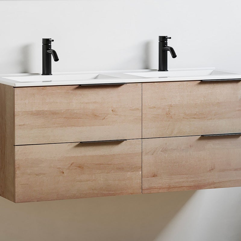 Szafka łazienkowa wisząca z umywalką do zabudowy- Jasny naturalny - 120 cm - NISAYA