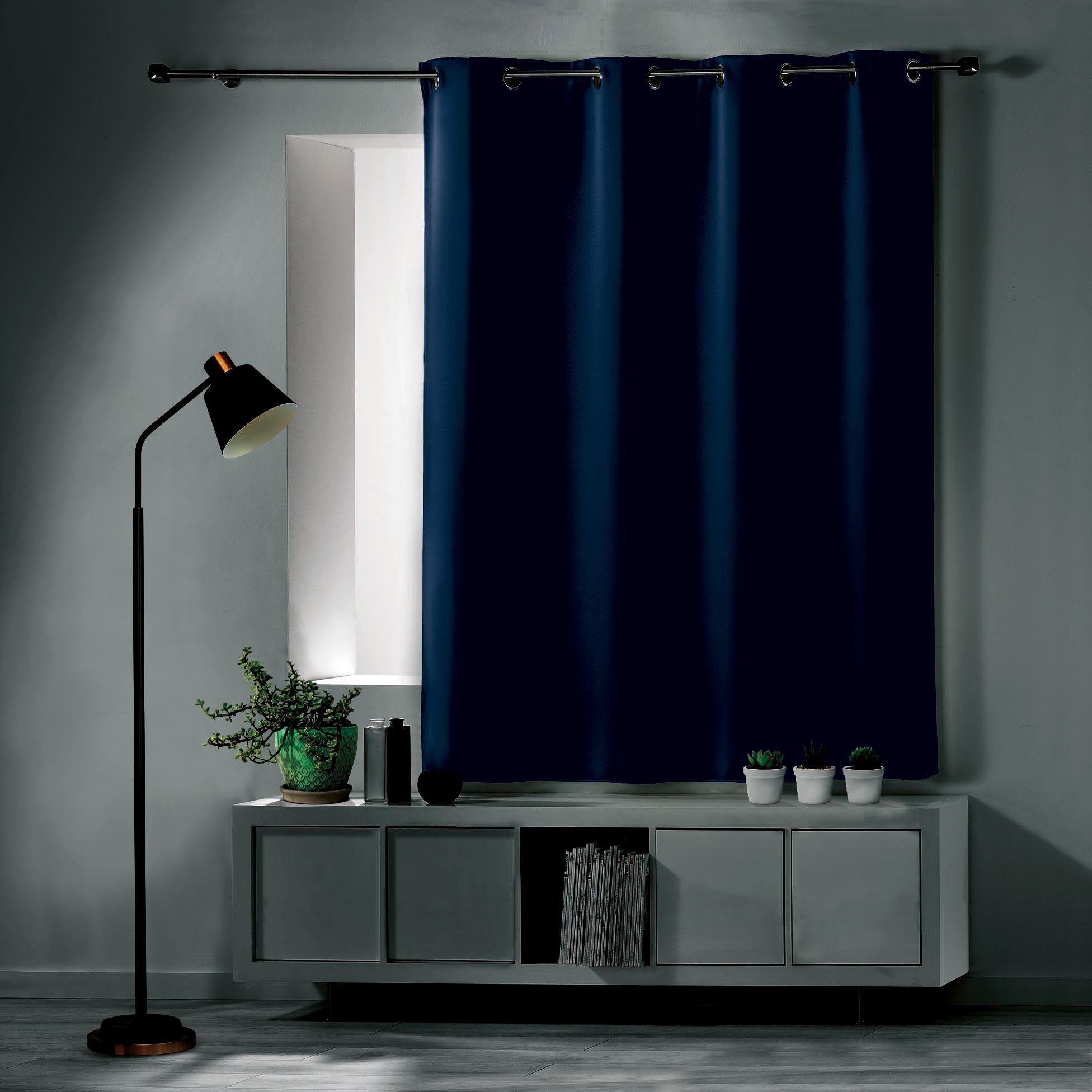 Rideau court obscurcissant 90 % adapté radiateur - Bleu Marine - 135x180 cm - Polyester - 4
