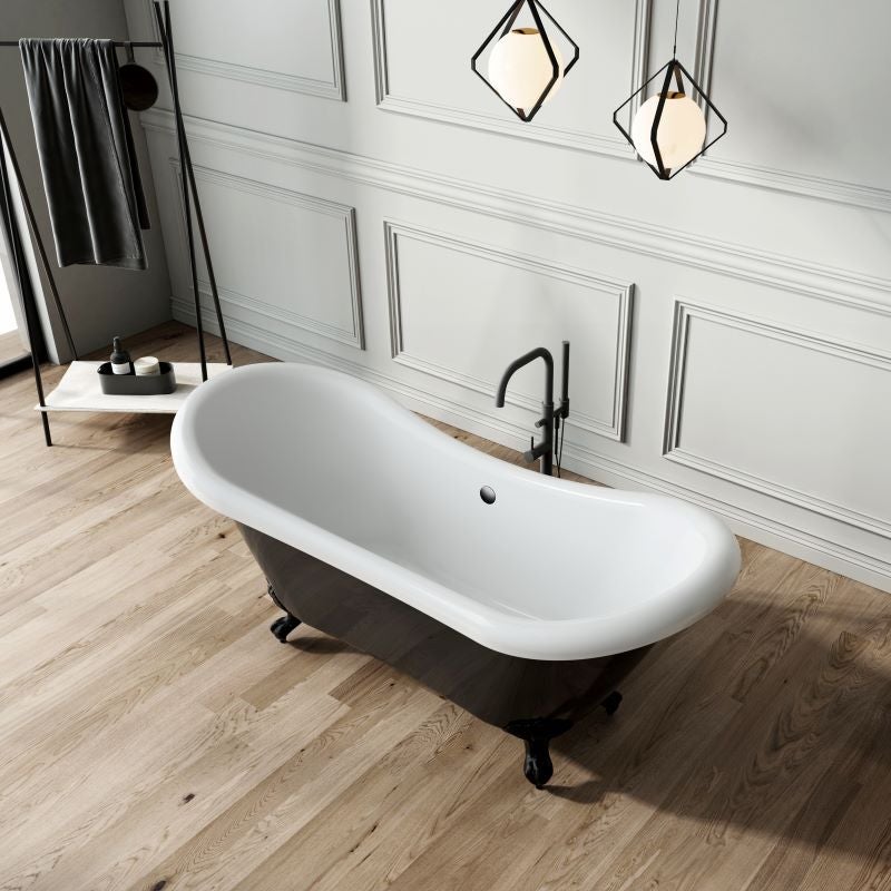 Baignoire sur pieds rétro DARLINGTON Noire 175 cm Pieds de Lion Bronze jaune vieilli - 4